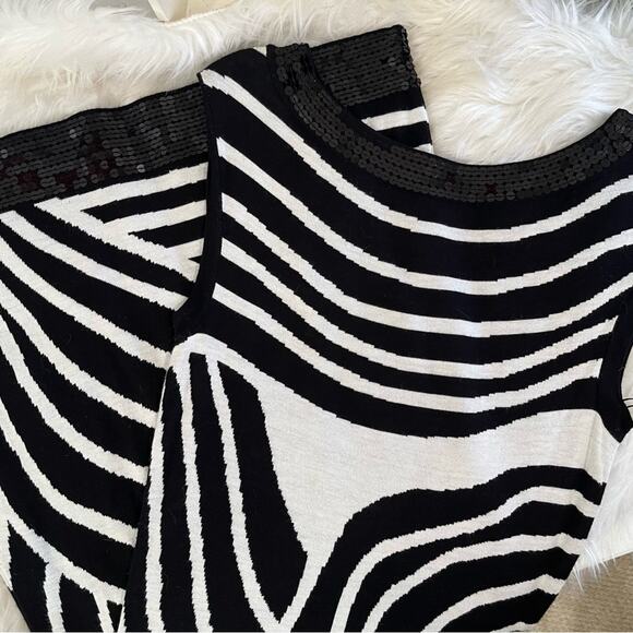 NEW INC Stripe Colorblock Iridescent Sequins Two Tone Bateau Knit Midi Dress NWT - Picture 14 of 16